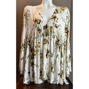 Free People Floral Bella Tunic Top Bell Sleeves Oversized Flowy Boho Size Small